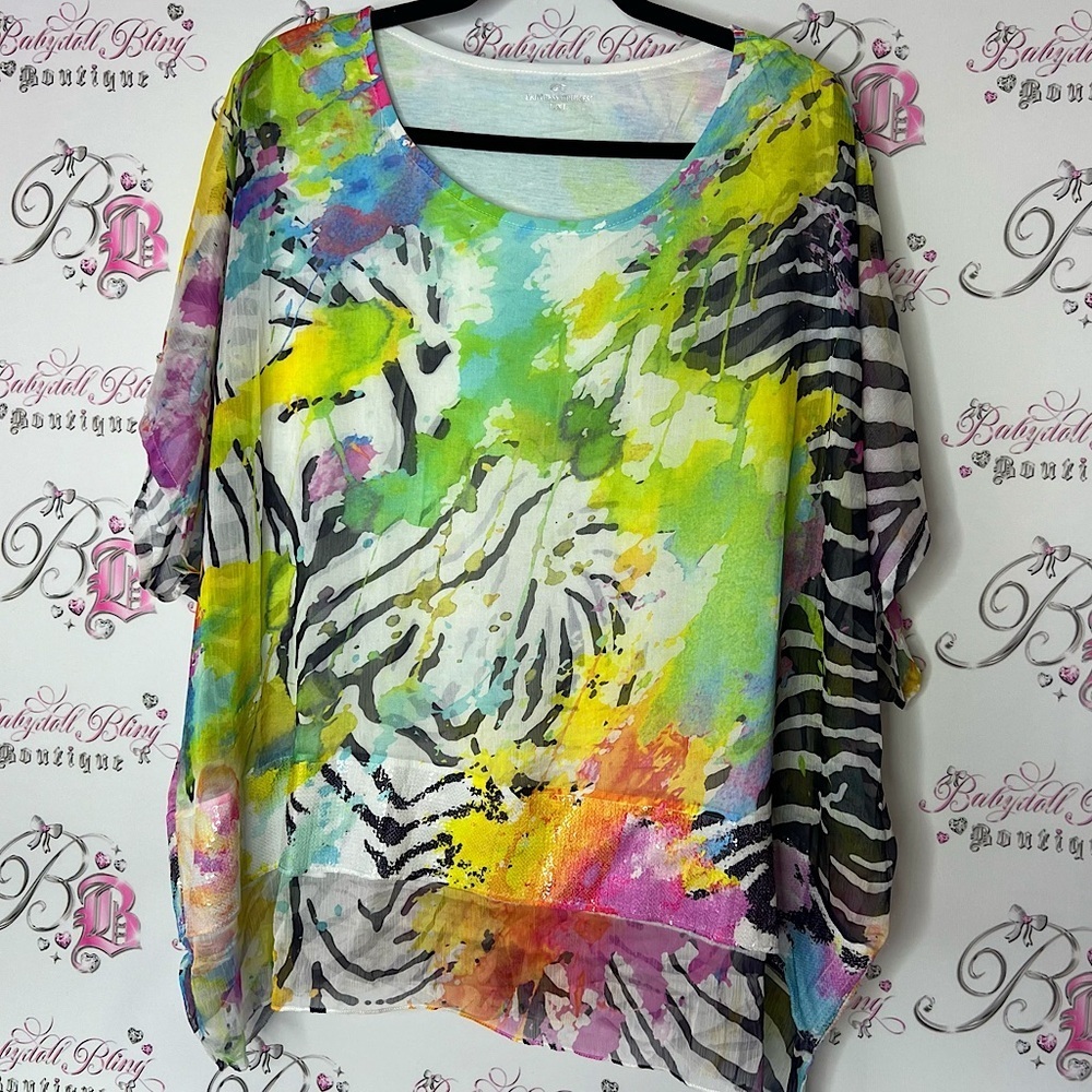 Princess cruises blouse Multicolor Abstract swim beach sequins Top coverup zebra